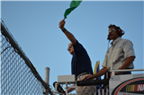 Bill Crow waves the green flag to start Race Night 2015